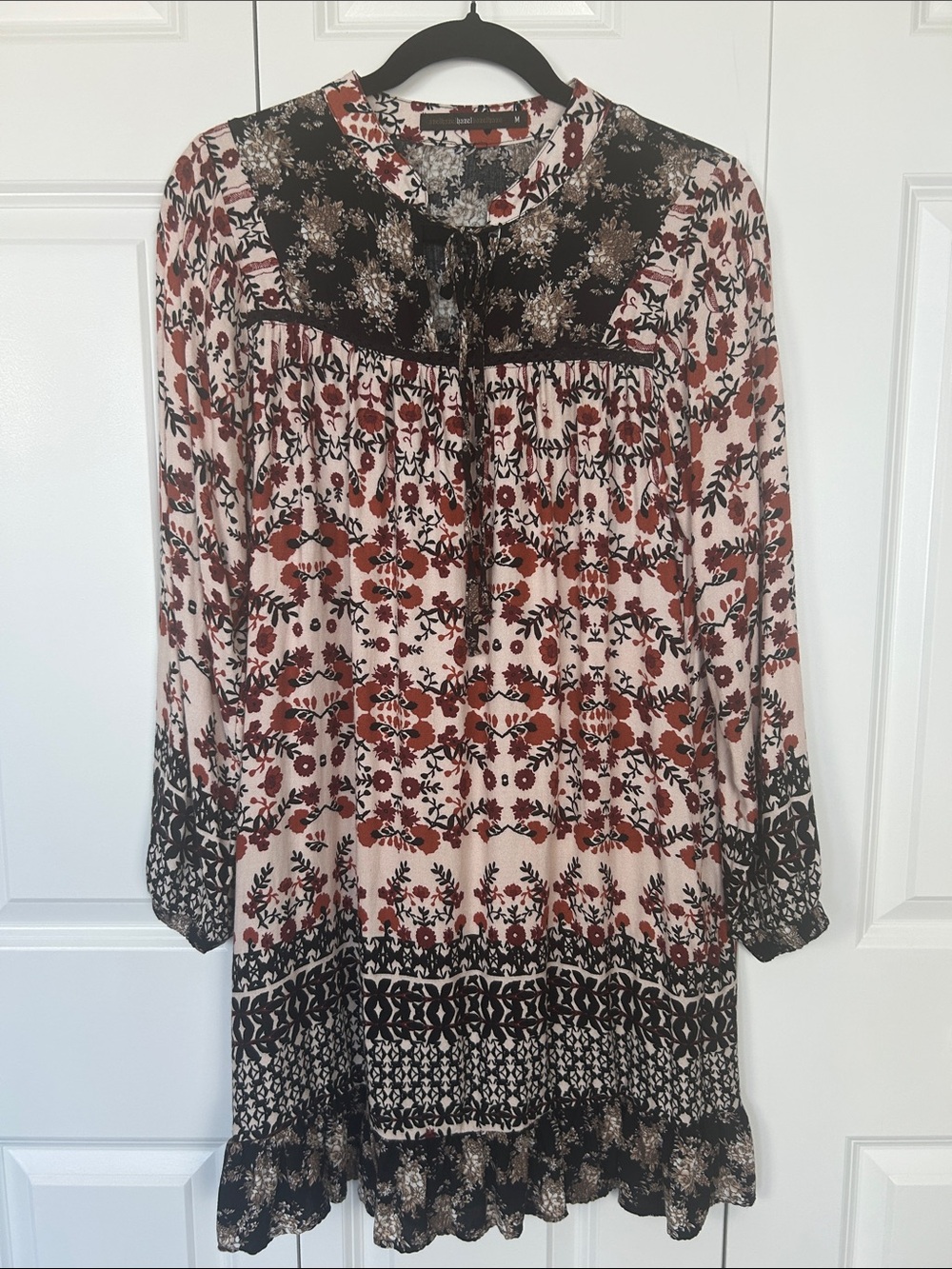 Hazel Boho Floral Tunic Dress - Black and Rust Size Medium